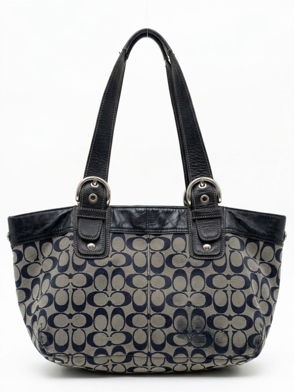 Y2K Coach Soho Signature Canvas Leather Pleated Tote Black F13742 Preppy
